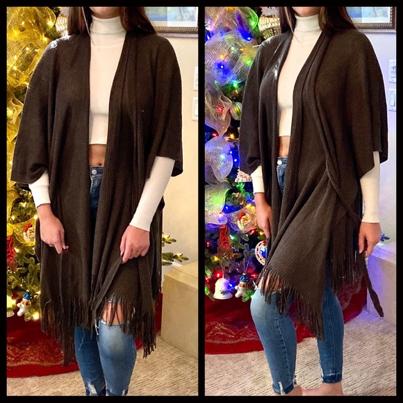 CLEARANCE-FIRM‼️Sophie Belted Ruana-Dark Olive - Picture 6 of 8